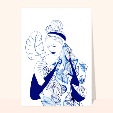 Bonjour artistique et floral en bleu