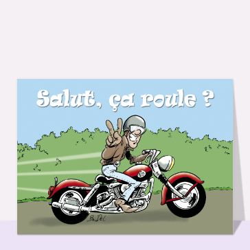 Bonjour dynamique avec un motard joyeux