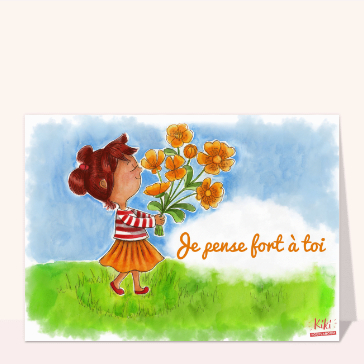 Bonjour joyeux avec un bouquet de fleurs