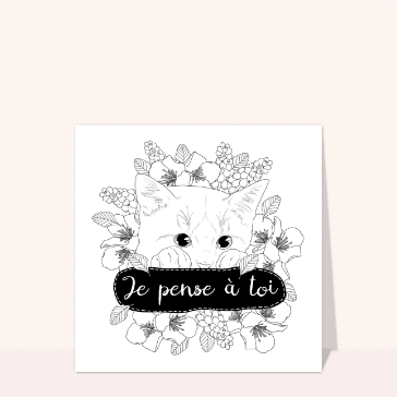 Je pense &agrave; toi avec un chat mignon et fleuri