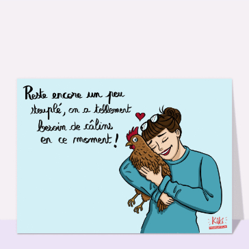 Bonjour c&acirc;lin avec une poule douce et joyeuse