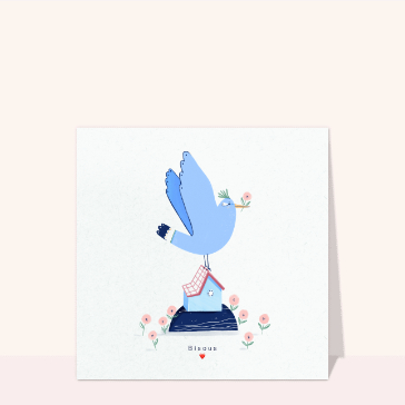 Oiseau bleu en fleurs pour dire bonjour