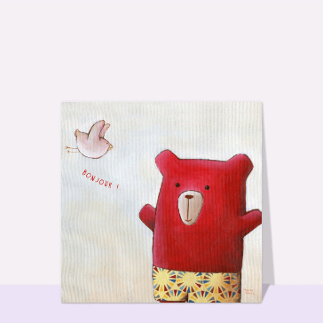 Bonjour d'un ours rouge amical et joyeux