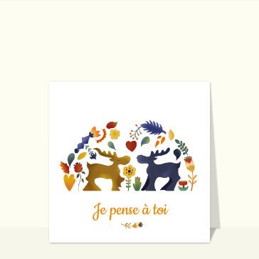 Bonjour avec un cerf et des fleurs color&eacute;es