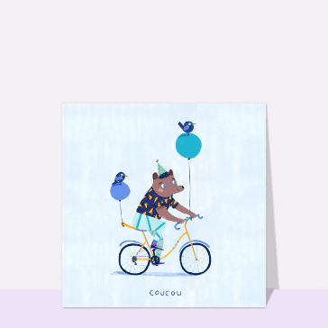 Bonjour joyeux avec un ours &agrave; v&eacute;lo