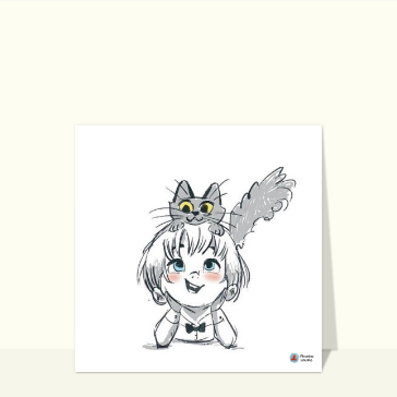 Bonjour joyeux avec un enfant et un chat