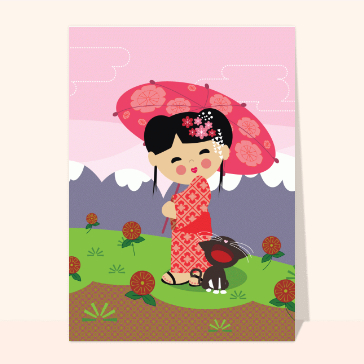 Fille japonaise sous un parapluie fleuri