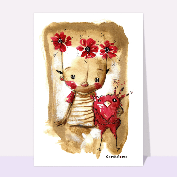 Enfant aux fleurs et oiseau complices