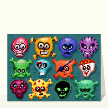 T&ecirc;tes de skulls color&eacute;es pour Halloween
