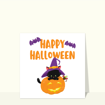 Chat noir sur citrouille souriante pour Halloween
