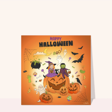 Halloween joyeux avec citrouilles et amis