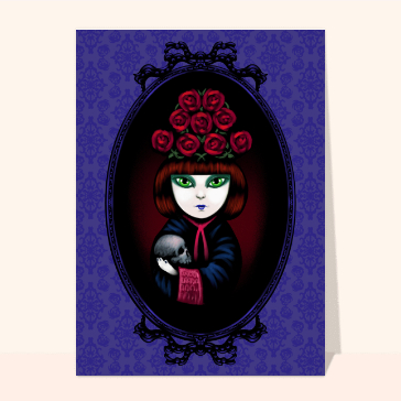 Fille gothique avec roses et cr&acirc;ne
