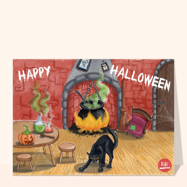 Potion magique et chat noir effrayant