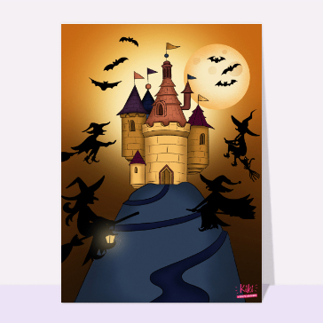 Ch&acirc;teau hant&eacute; et sorci&egrave;res en plein vol