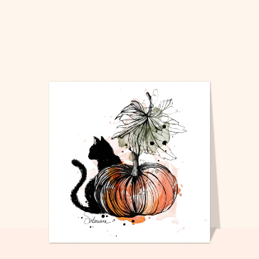 Chat noir et citrouille automnale &eacute;l&eacute;gante