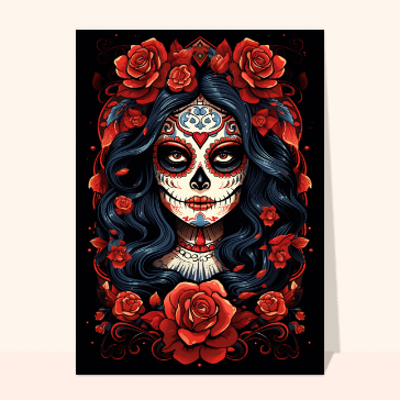 Squelette &eacute;l&eacute;gant au milieu des roses rouges