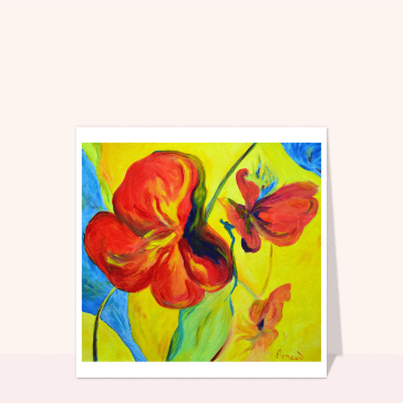 Fleurs rouges vibrantes sur fond jaune