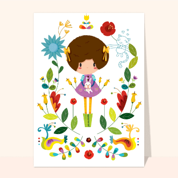 Jardin enchant&eacute; avec petite fille et lapin