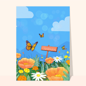 Champs fleuris et papillons de printemps