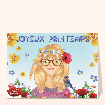 Jolie fille printani&egrave;re entour&eacute;e de fleurs