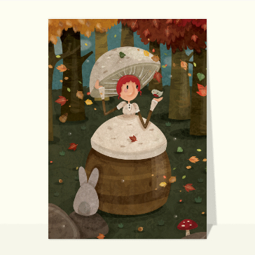 Dame champignon au c&oelig;ur des feuilles d'octobre
