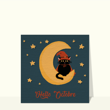 Chat sorcier sur la lune d'octobre