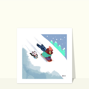 Luge joyeuse dans la neige avec amis