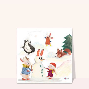 Bonhomme de neige et amis dans la neige