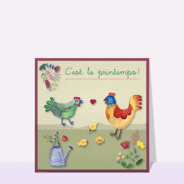 Printemps color&eacute; avec poules et fleurs
