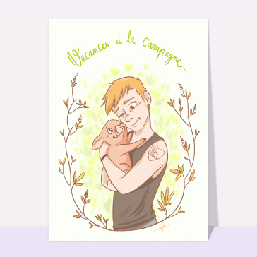 Vacances &agrave; la campagne avec un cochon rose