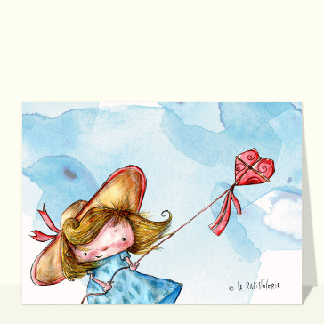 Petite fille &agrave; chapeau et cerf-volant rouge