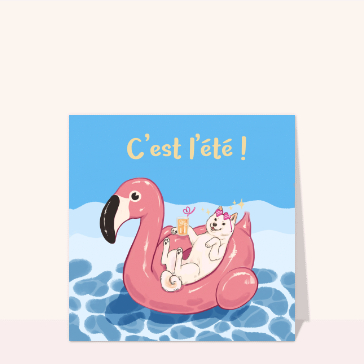 Chien heureux en &eacute;t&eacute; sur un flamant rose