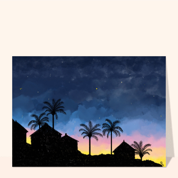 Cr&eacute;puscule estival avec palmiers et ciel &eacute;toil&eacute;