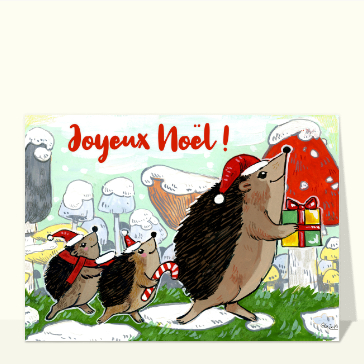 H&eacute;rissons heureux en f&ecirc;te pour un No&euml;l magique