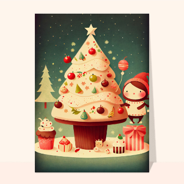 Sapin gourmand et enfant joyeux &agrave; No&euml;l