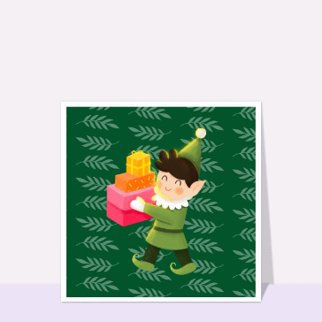Lutin joyeux portant des cadeaux color&eacute;s