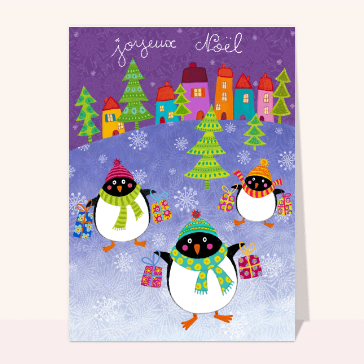 Pingouins joyeux sous la neige de No&euml;l