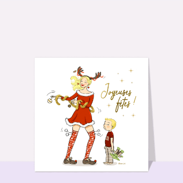 F&ecirc;te hilarante avec un renne et un enfant