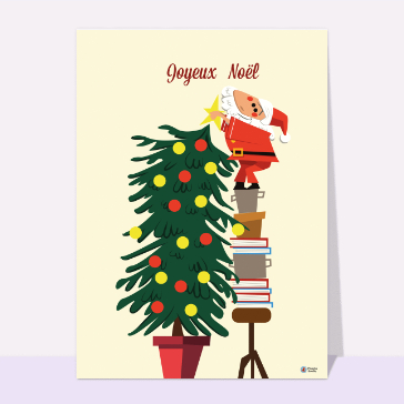 P&egrave;re No&euml;l en &eacute;quilibre sur des livres amusants