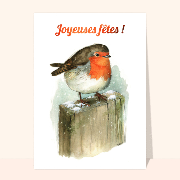 Joyeuses f&ecirc;tes avec un rouge-gorge enneig&eacute;