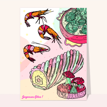 Carte festive avec crustac&eacute;s color&eacute;s