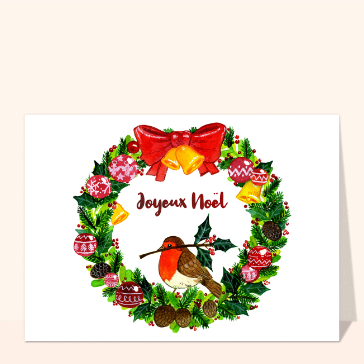 Couronne de No&euml;l avec rouge-gorge et d&eacute;corations festives