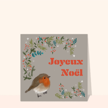 Joyeux No&euml;l avec un rouge-gorge et des baies
