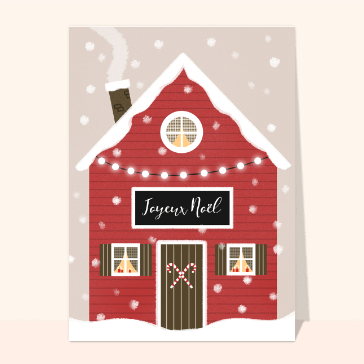 Joyeux No&euml;l avec maison rouge enneig&eacute;e