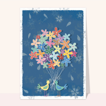 Un duo d'oiseaux au bouquet floral