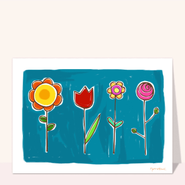 Fleurs color&eacute;es sur fond bleu vif