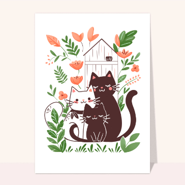 Chats affectueux entour&eacute;s de fleurs joyeuses