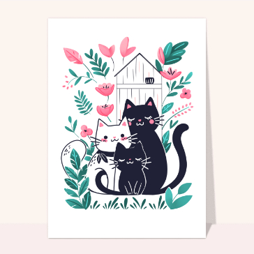 Chat noir et blanc entour&eacute; de fleurs