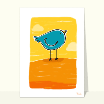 Oiseau bleu joyeux sur fond chaud et lumineux
