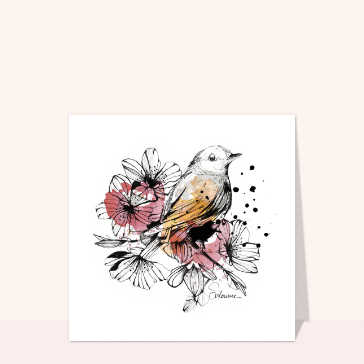 Oiseau color&eacute; parmi les fleurs d&eacute;licates